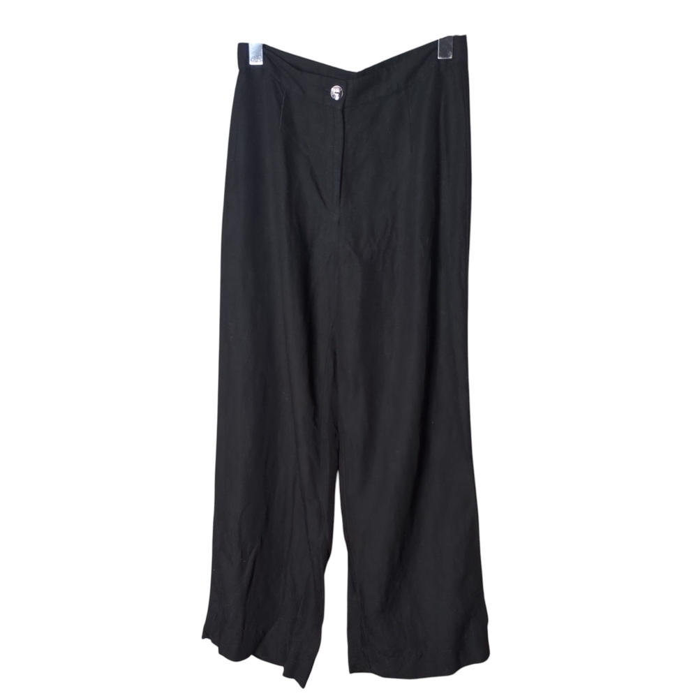 H&M‎ Linen Blend Black Wide Leg Career Wear Pants Size 2